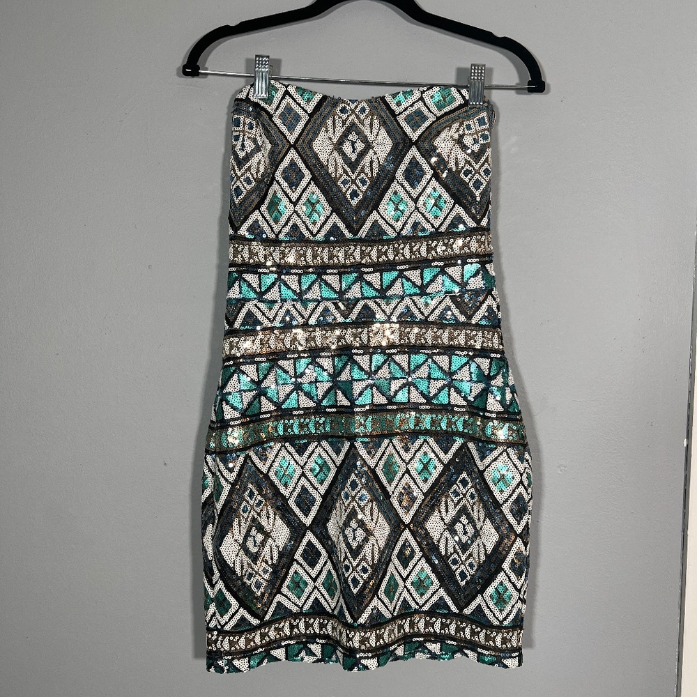 Strapless Sequin Geometric Mini Dress